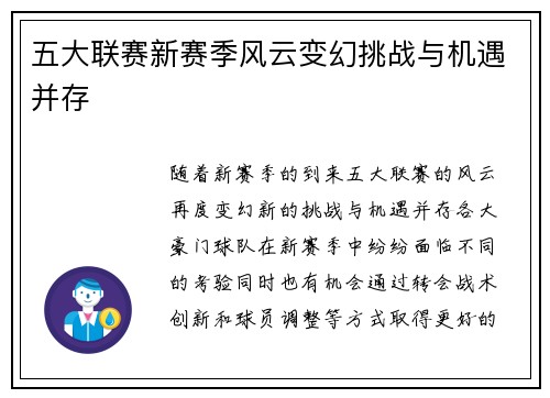 五大联赛新赛季风云变幻挑战与机遇并存